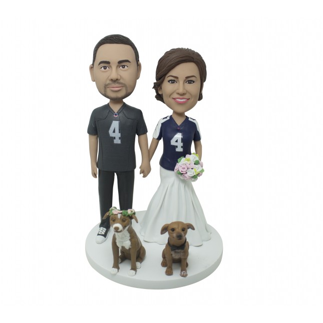 Custom Bobbleheads Couple Wedding And Dogs