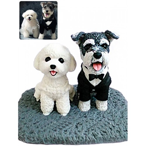 Handmade Polymer Clay Dog Bobblehead Based on Photo: Bichon Frise and Schnauzer