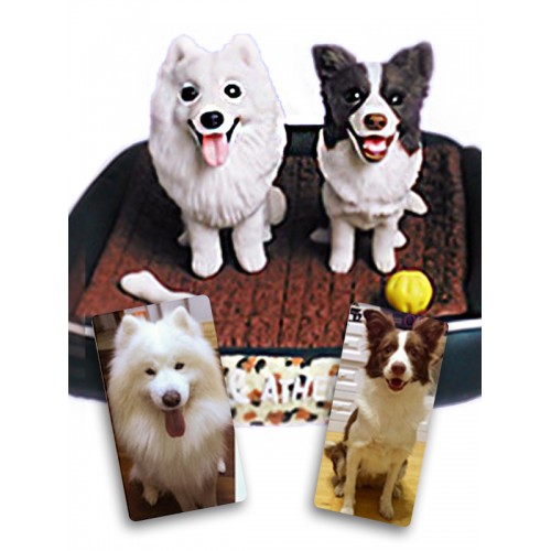 Handmade Custom Dog Bobblehead: Samoyed and Border Collie - Polymer Clay Dolls Based on Photo