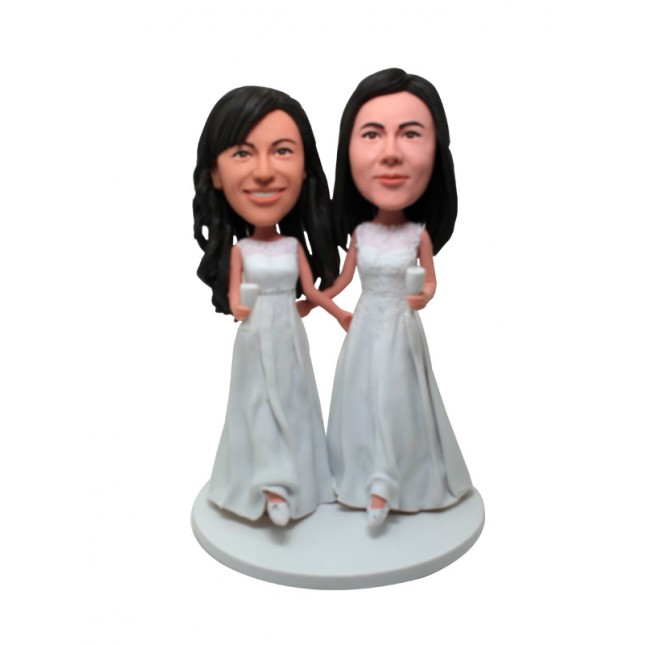 100% Handmade Polymer Clay Doll - Custom Lesbian Wedding Bobblehead Creative Gift