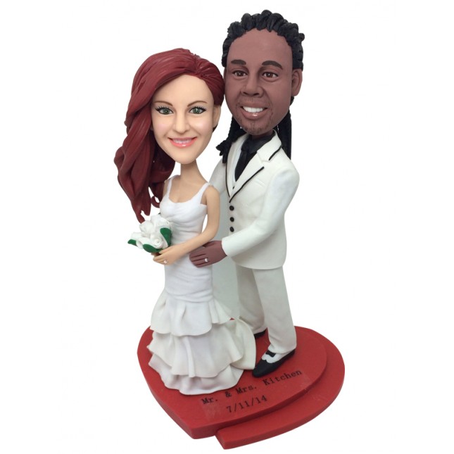 100% Handmade Custom Newlyweds Wedding Bobblehead Cake Toppers - Personal Gift