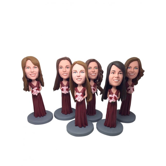 Custom Handmade Polymer Clay Bridesmaids Bobbleheads - Bobble Head Dolls Based on Photo and Ideas