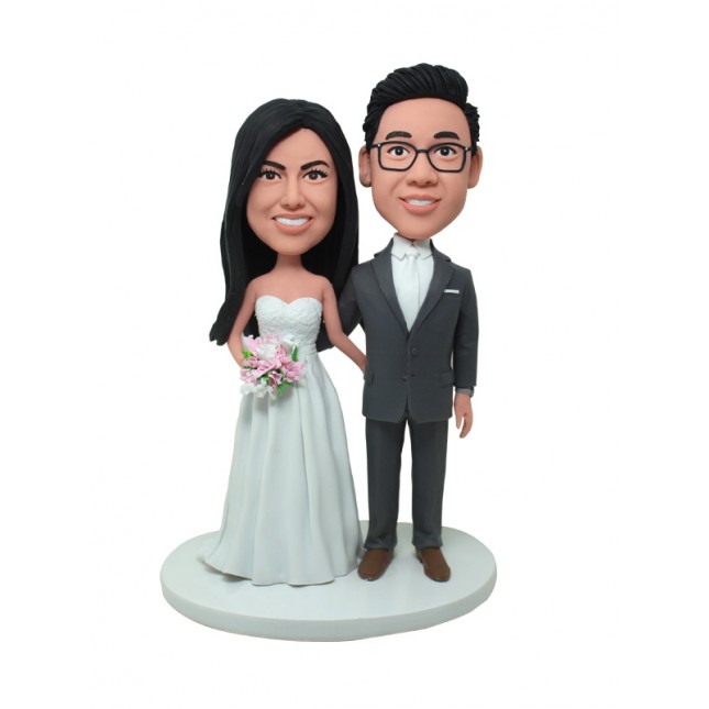 Handmade Polymer Clay Newly-Married Bobblehead Cake Toppers - Creative Gift