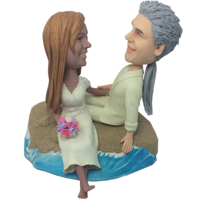 Golden Wedding Custom Polymer Clay Bobbleheads - Anniversary Gift
