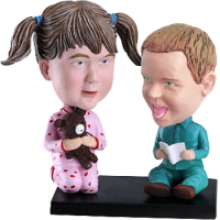 Brother Play with Sister - Handmade Bobbleheads Based on Photo and Ideas - Spcial Gift for Children