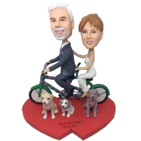 Custom Bycicle Couple And Dogs Bobbleheads