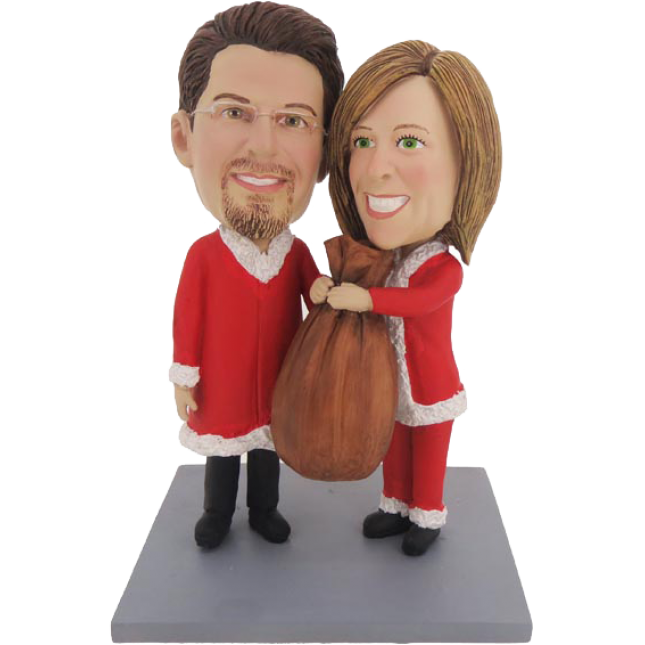 Custom Personalized Christmas Gift - Handmade Santa Claus Couple Bobbleheads Based on Photo and Ideas 