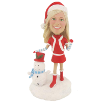 Chrismas Girl with a Snowman - Creative Chrismas Gift - Handmade Polymer Clay Bobblehead Based on Photo and Ideas