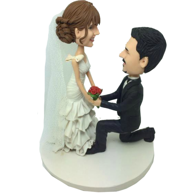  100% Handmade Polymer Clay Doll - Proposing Wedding Bobbleheads Creative Gift
