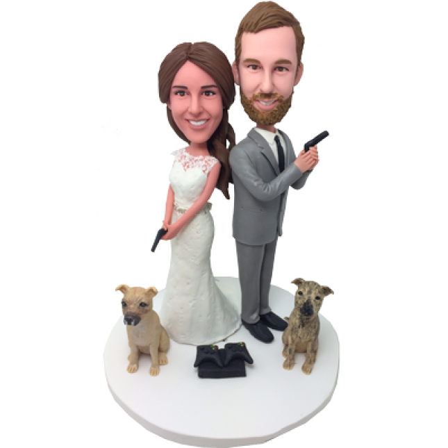 Custom Heroes and Dogs Wedding Bobbleheads