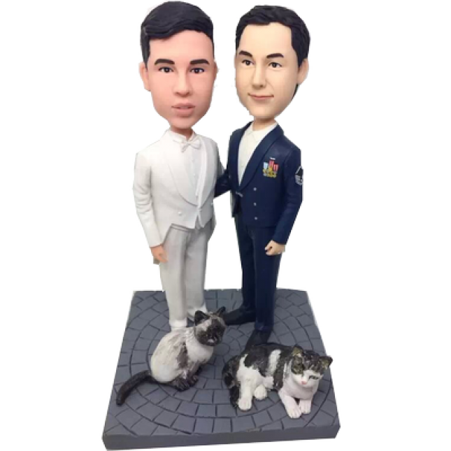 Custom Polymer Clay Dolls - Handmade Gay Wedding Bobbleheads Cake Toppers