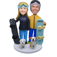 Custom Snow Boarding Couple And Dogs Bobbles