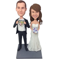 Custom Football Fan Couple Wedding Bobbleheads_x000D_
